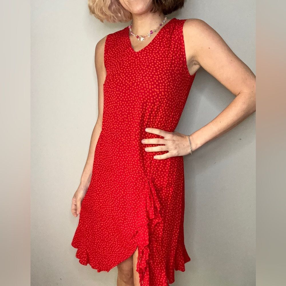 Kiki Red Orange Polka Dotted Ruffled Dress